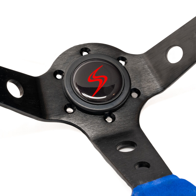 DriftShop Steering Wheel (90 mm Dish), Blue Suede, Black Spokes